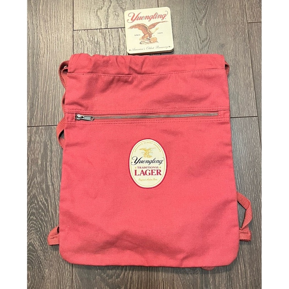 Port Authority Yuengling Beer Drawstring‎ Bag Backpack Canvas & 10 Coasters Set